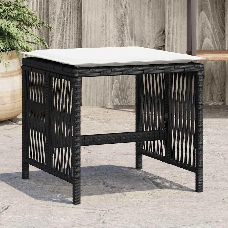 Tabourets de jardin et coussins lot de 4 noir 41x41x36 cm rotin