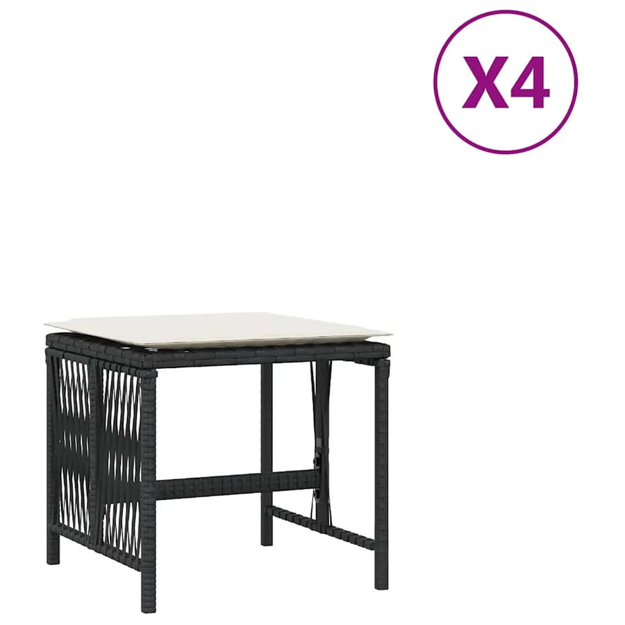 Tabourets de jardin et coussins lot de 4 noir 41x41x36 cm rotin - 2