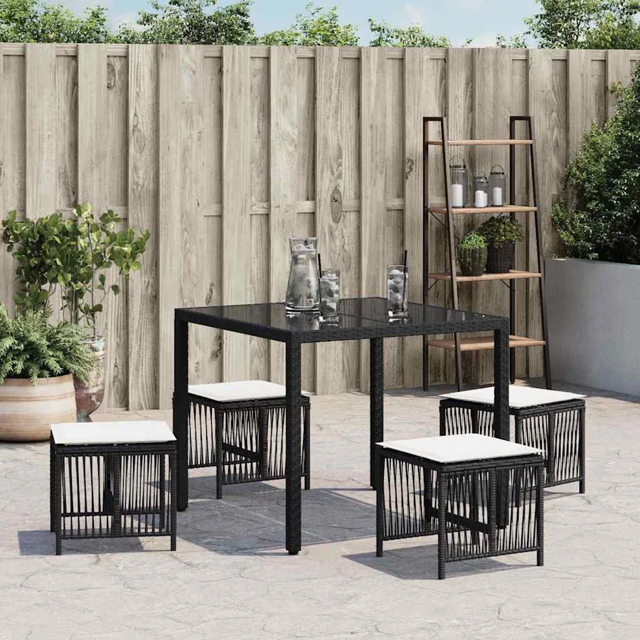 Tabourets de jardin et coussins lot de 4 noir 41x41x36 cm rotin - 3