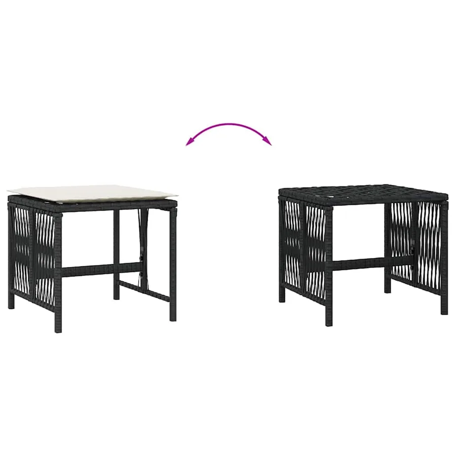 Tabourets de jardin et coussins lot de 4 noir 41x41x36 cm rotin - 7