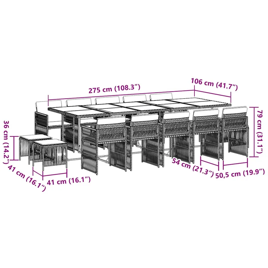 Ensemble à manger de jardin avec coussins 15 pcs marron rotin - 6