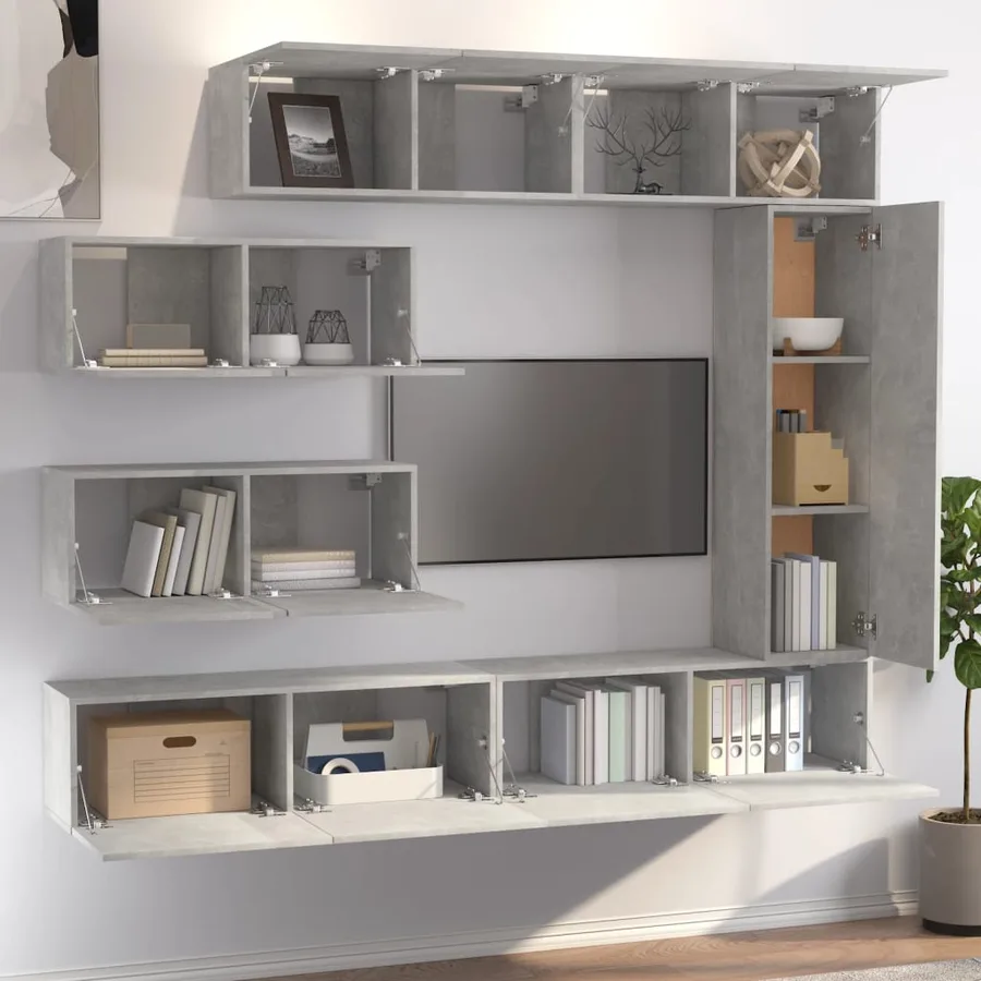 Ensemble de meubles TV 7 pcs Gris béton Bois d'ingénierie - 3