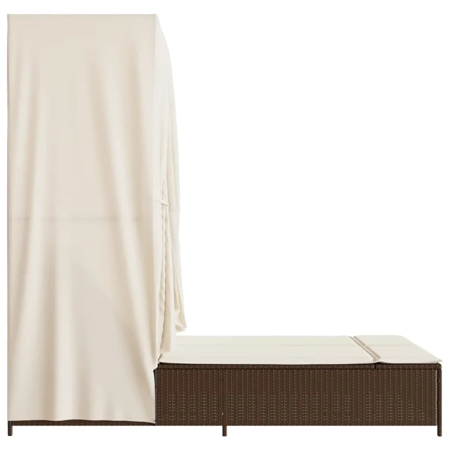 Chaise longue double avec toit et rideaux marron résine tressée - 5