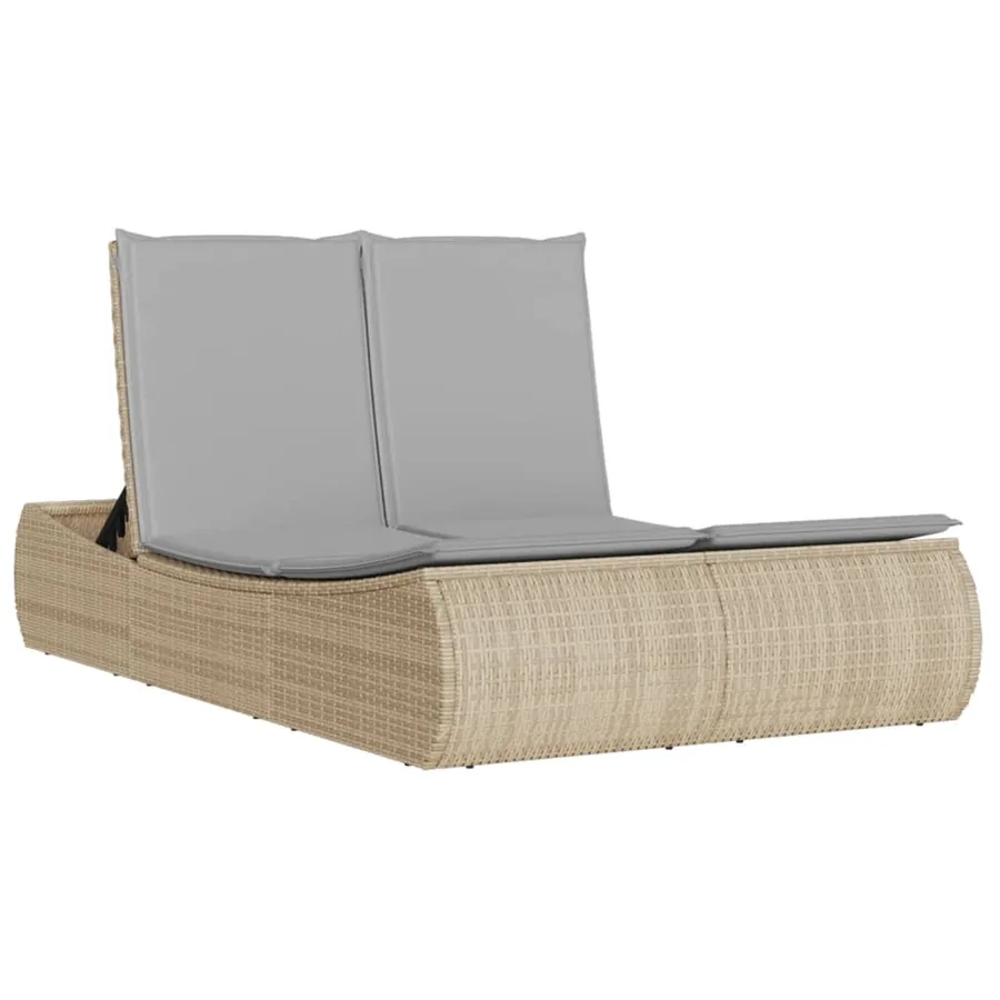 Chaise longue double avec coussins beige résine tressée - 2