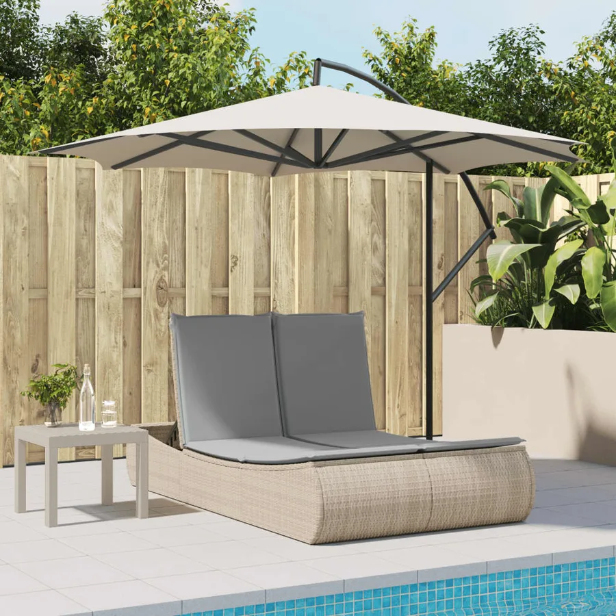 Chaise longue double avec coussins beige résine tressée - 3