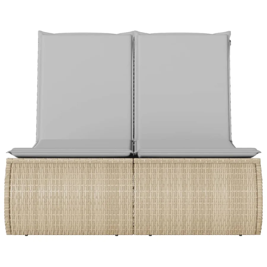 Chaise longue double avec coussins beige résine tressée - 4