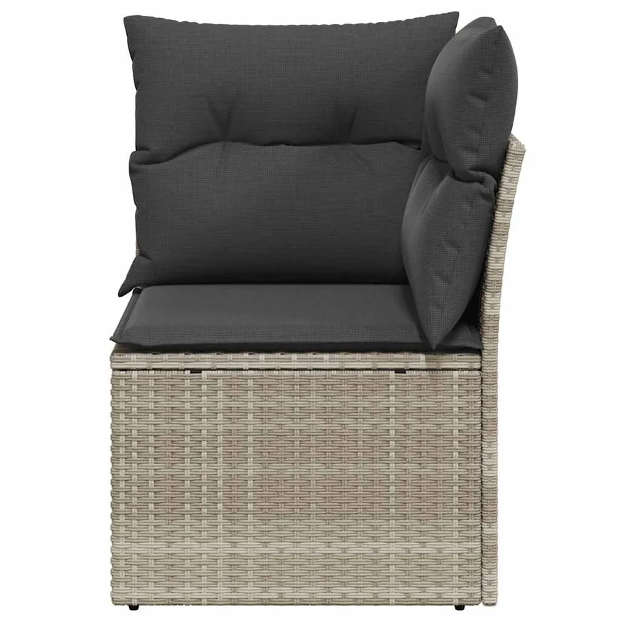Canapé d'angle de jardin et coussins gris clair résine tressée - 4