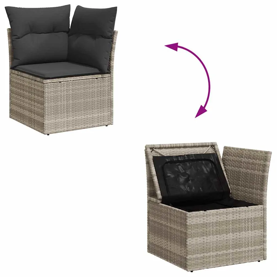 Canapé d'angle de jardin et coussins gris clair résine tressée - 8