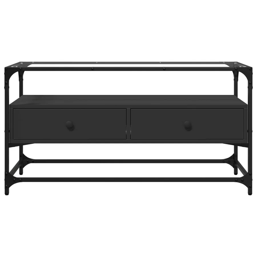 Meuble TV et dessus en verre noir 80x35x51 cm bois d'ingénierie - 4