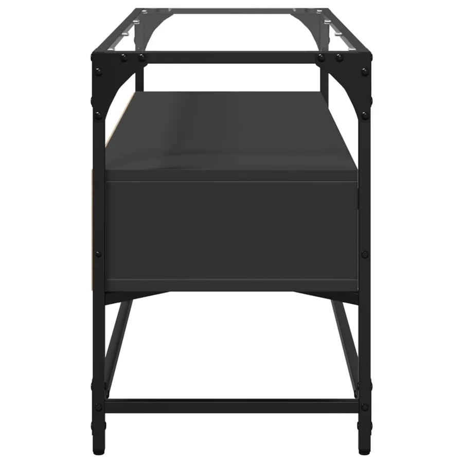 Meuble TV et dessus en verre noir 80x35x51 cm bois d'ingénierie - 5