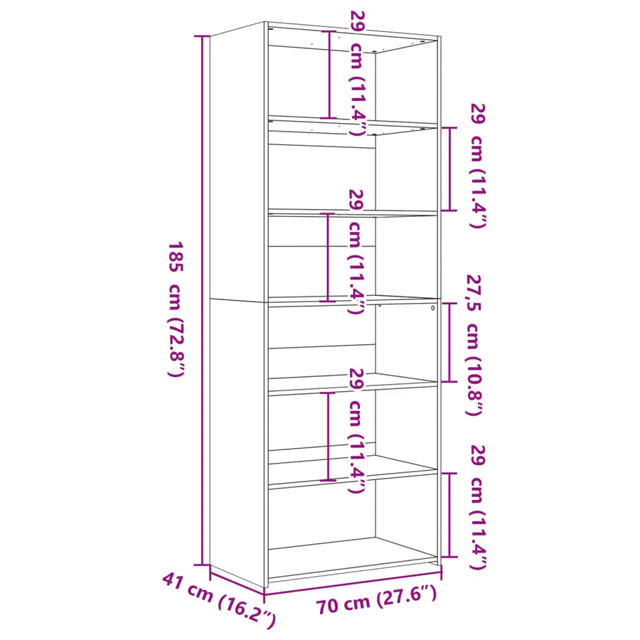 Buffet haut sonoma gris 70x41x185 cm bois d'ingénierie - 9