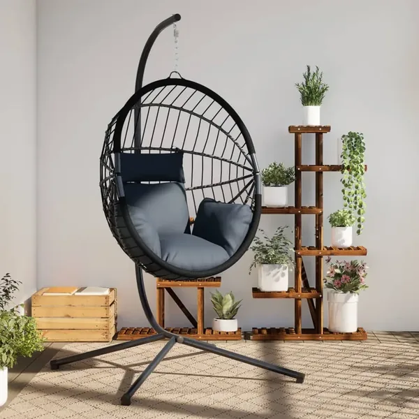 Chaise suspendue en forme d'œuf avec support anthracite