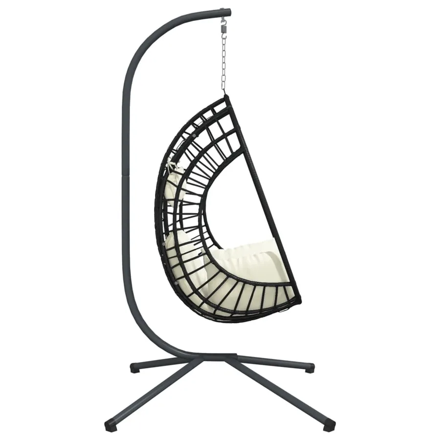 Chaise suspendue en forme d'œuf et support beige rotin et acier - 5