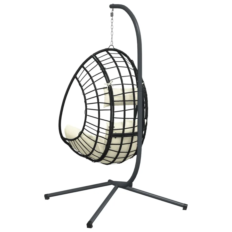 Chaise suspendue en forme d'œuf et support beige rotin et acier - 6