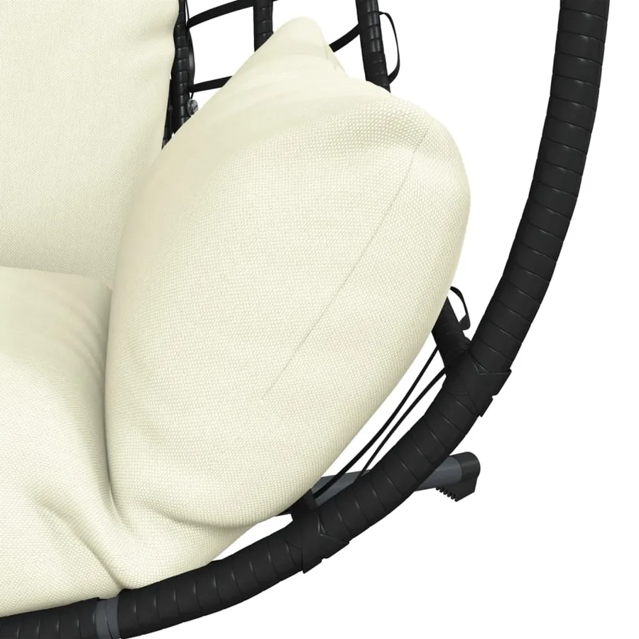 Chaise suspendue en forme d'œuf et support beige rotin et acier - 7