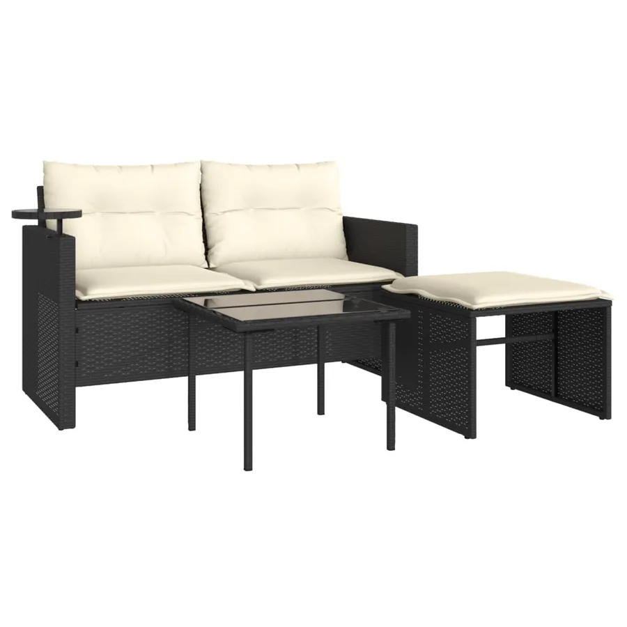Salon de jardin 3 pcs avec coussins noir résine tressée - 2
