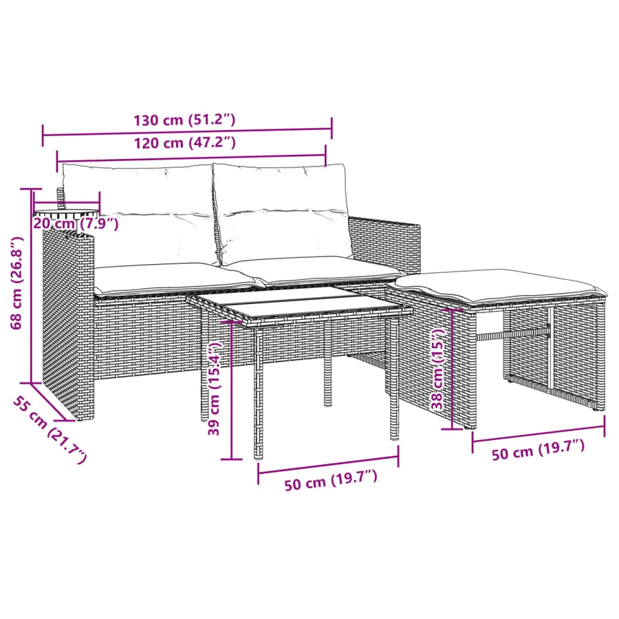 Salon de jardin avec coussins 3 pcs gris résine tressée - 12