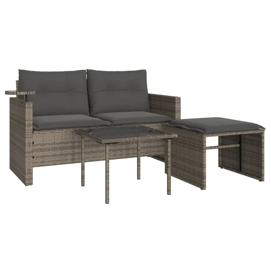 Salon de jardin avec coussins 3 pcs gris résine tressée - 2