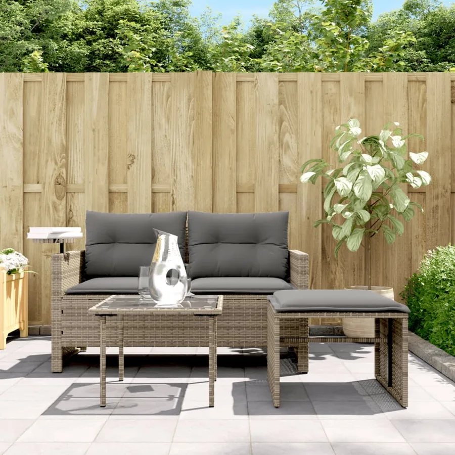 Salon de jardin avec coussins 3 pcs gris résine tressée - 3