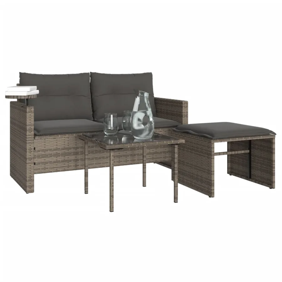 Salon de jardin avec coussins 3 pcs gris résine tressée - 4