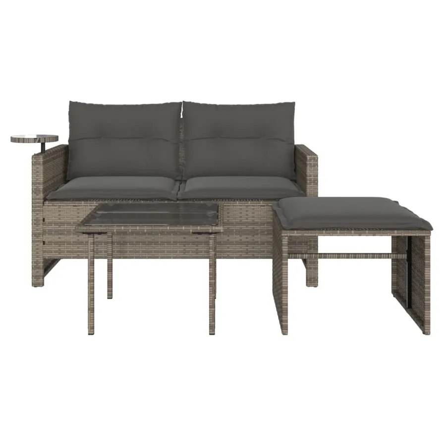 Salon de jardin avec coussins 3 pcs gris résine tressée - 5