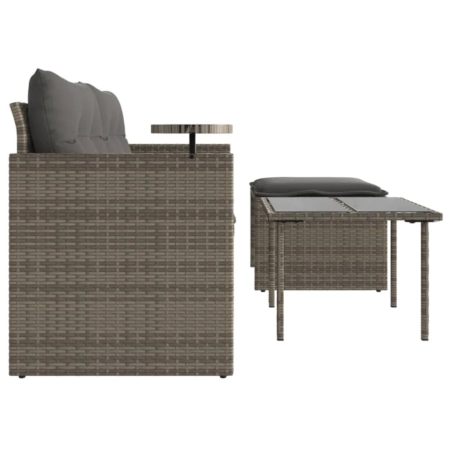 Salon de jardin avec coussins 3 pcs gris résine tressée - 6