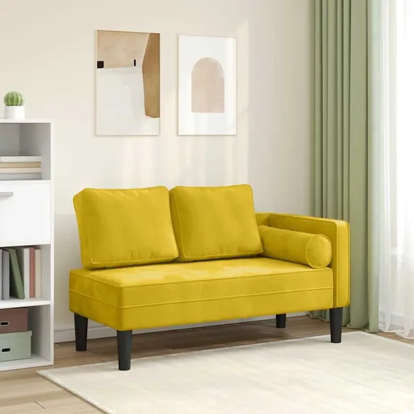 Chaise longue avec coussins jaune velours