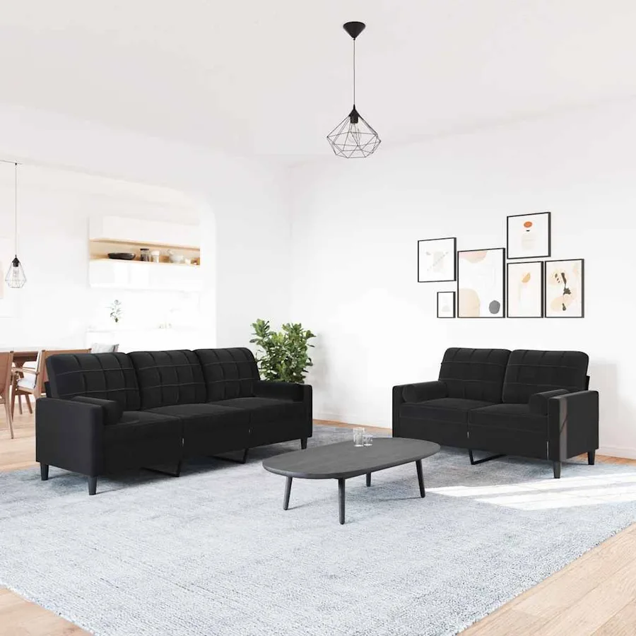 Ensemble de canapés 2pcs et coussins et traversins noir velours - 3