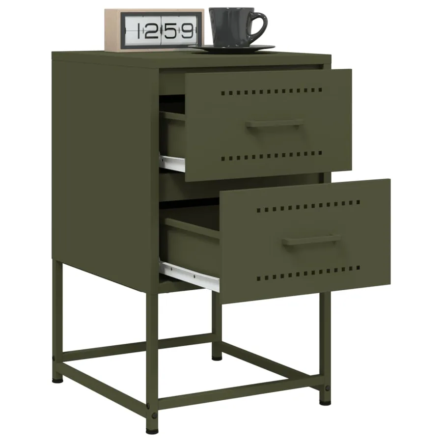 Table de chevet vert olive 36x39x60,5 cm acier - 5