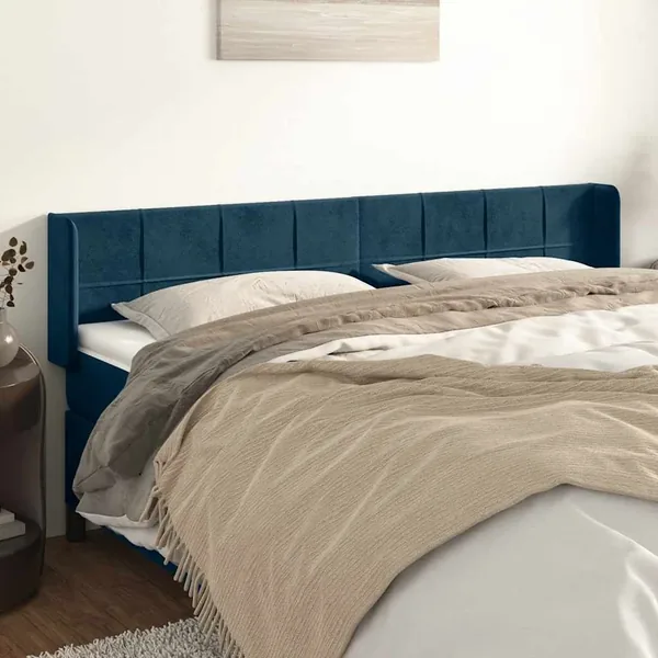 Tête de lit avec oreilles Bleu foncé 183x16x78/88 cm Velours