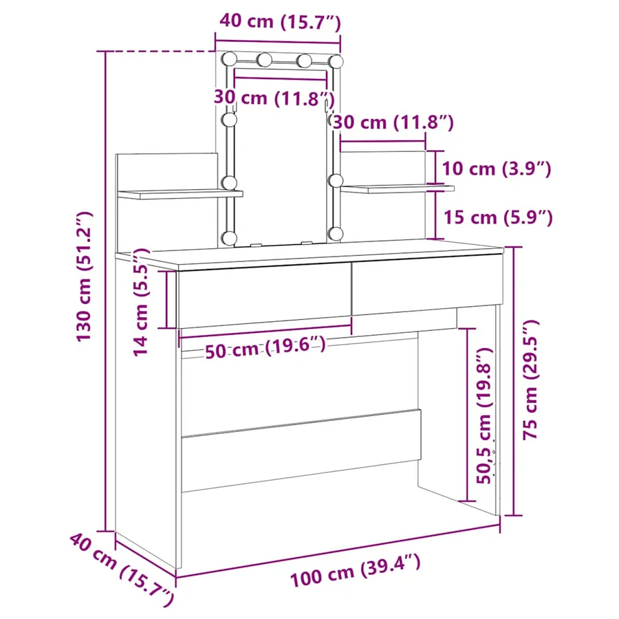 Coiffeuse avec LED chêne sonoma 100x40x130 cm - 18