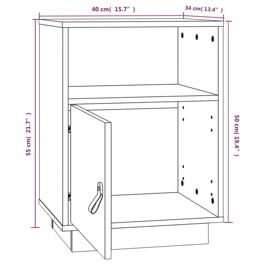 Table de chevet Noir 40x34x55 cm Bois de pin massif - 10