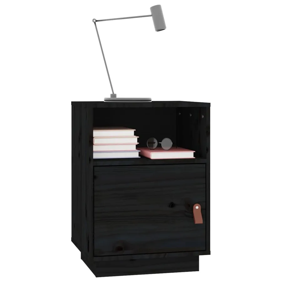 Table de chevet Noir 40x34x55 cm Bois de pin massif - 4