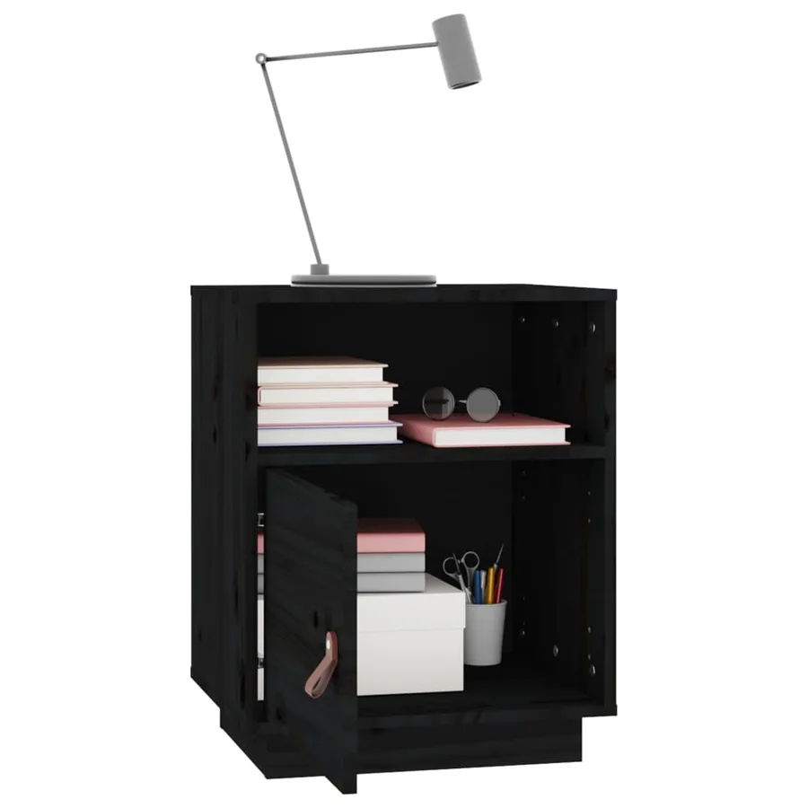 Table de chevet Noir 40x34x55 cm Bois de pin massif - 5