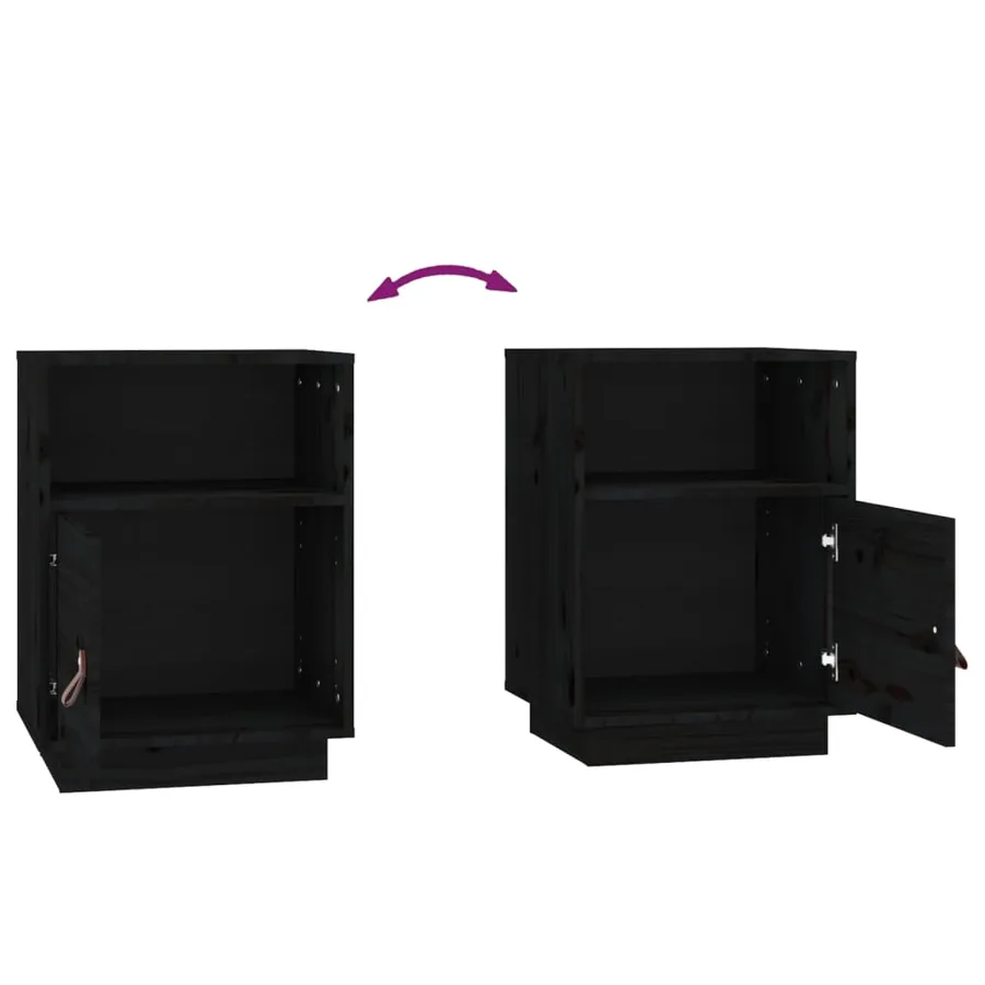 Table de chevet Noir 40x34x55 cm Bois de pin massif - 8