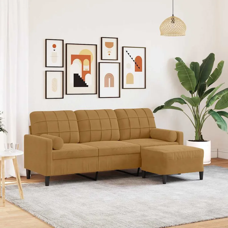 Canapé à 3 places avec repose-pieds Marron 180 cm Velours