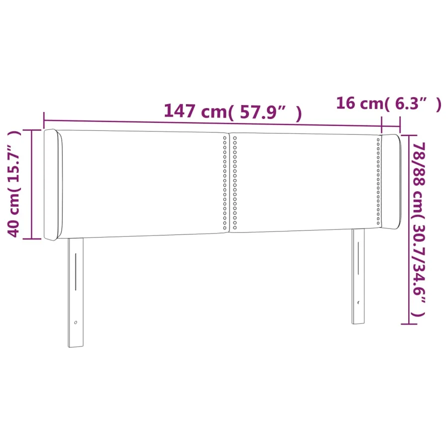 Tête de lit à LED Marron foncé 147x16x78/88 cm Tissu - 6