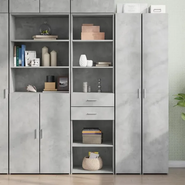 Buffet haut gris béton 50x42,5x185 cm bois d'ingénierie