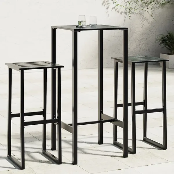 Ensemble de bar de jardin 3 pcs noir acier enduit de poudre