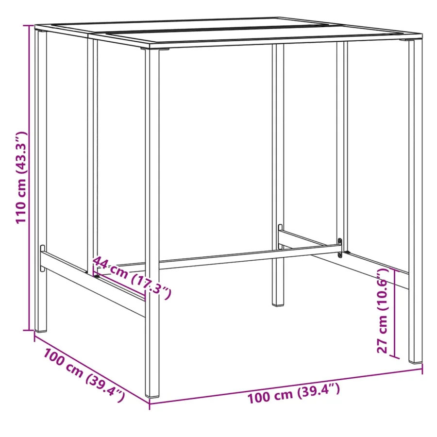 Table de bar noir 100x100x110 cm acier enduit de poudre - 8