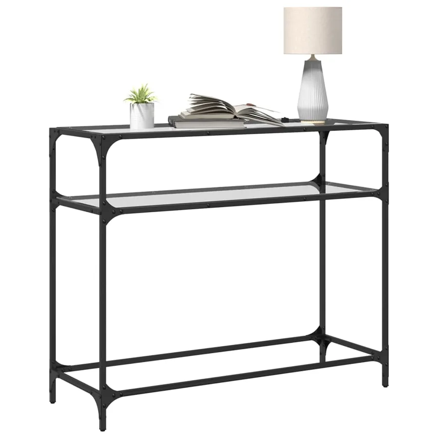 Table console avec dessus en verre transparent 98x35x81cm acier - 3