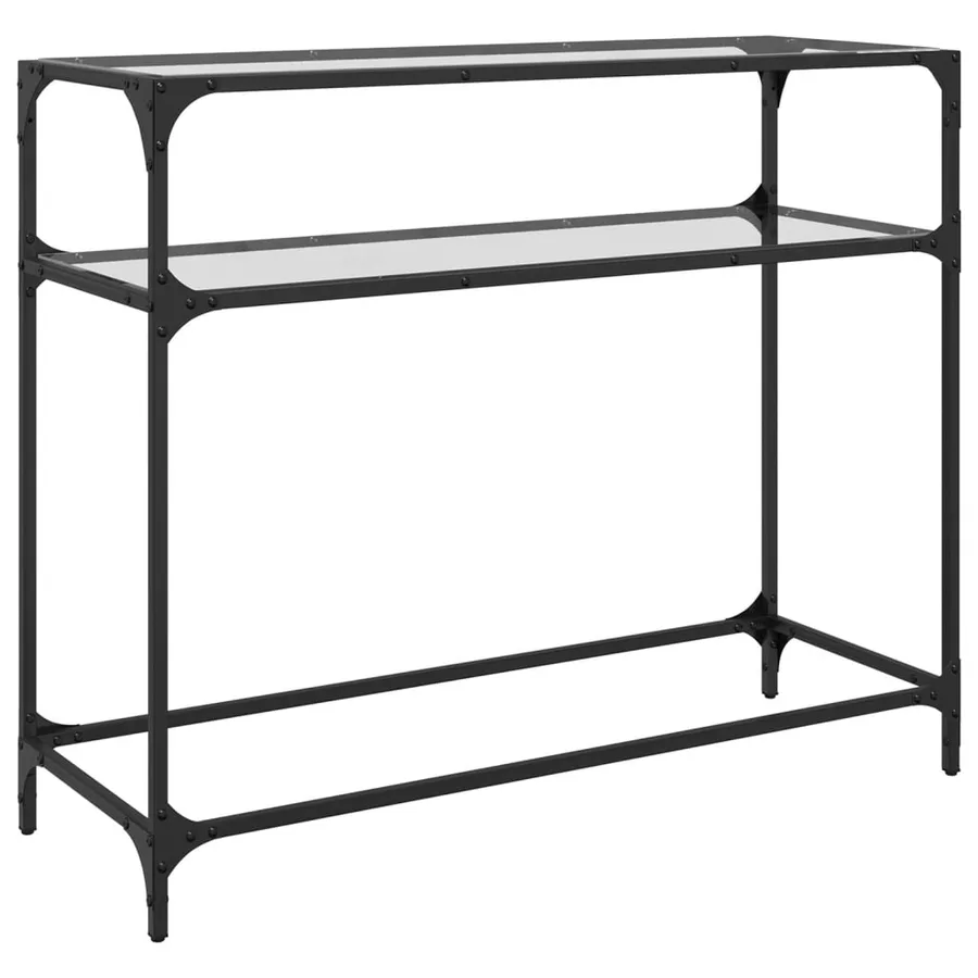 Table console avec dessus en verre transparent 98x35x81cm acier - 6