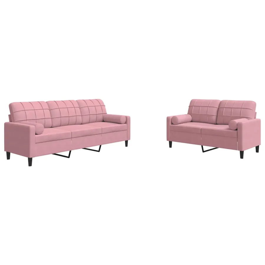 Ensemble de canapés 2pcs et coussins et traversins rose velours - 2