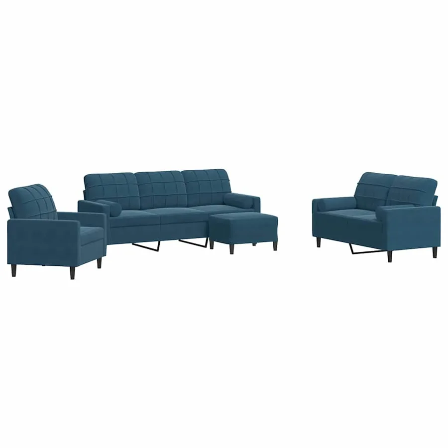 Ensemble de canapés 4pcs et coussins et traversins bleu velours - 2