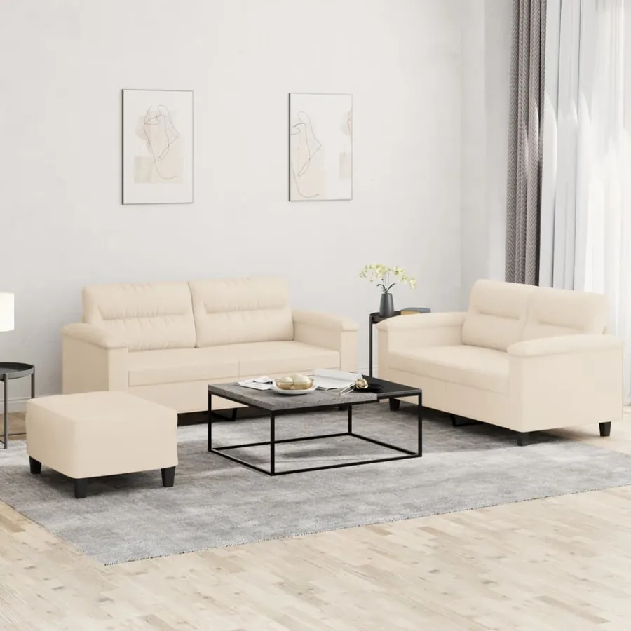 Ensemble de canapés 3 pcs avec coussins beige tissu microfibre
