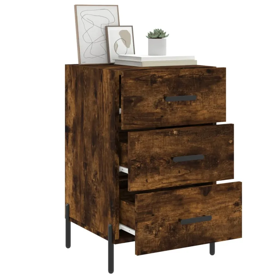 Table de chevet chêne fumé 40x40x66 cm bois d'ingénierie - 4