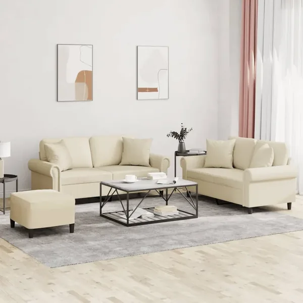 Ensemble de canapés 3 pcs avec coussins crème similicuir