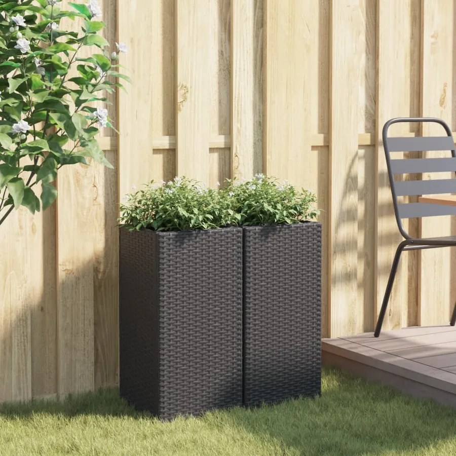 Jardinières 2 pcs noir 30x30x60 cm résine tressée - 3