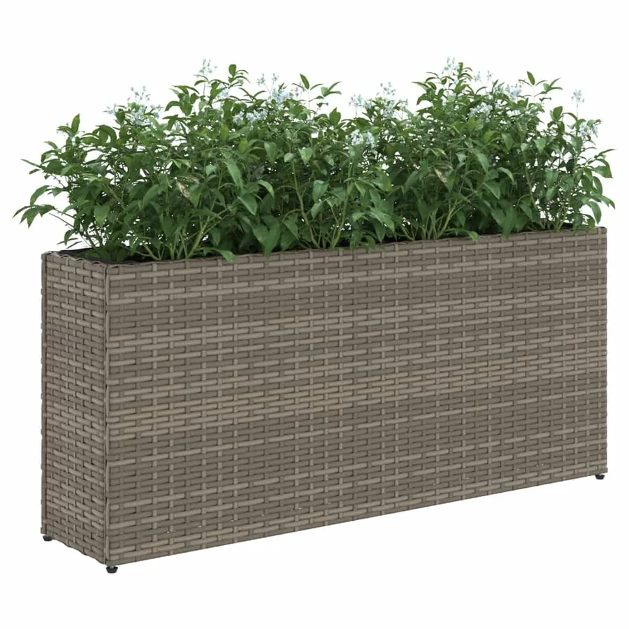 Jardinière avec 2 pots gris 90x20x40 cm résine tressée - 4
