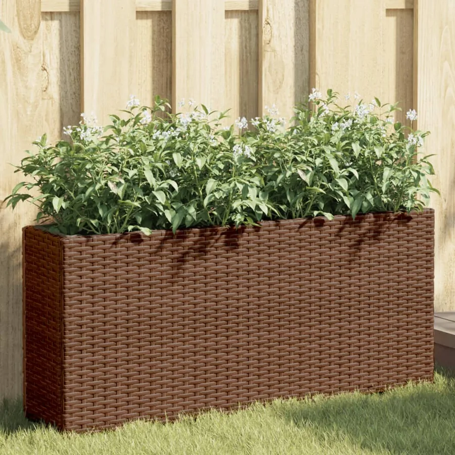 Jardinières avec 2 pots 2 pcs marron 90x20x40 cm résine tressée